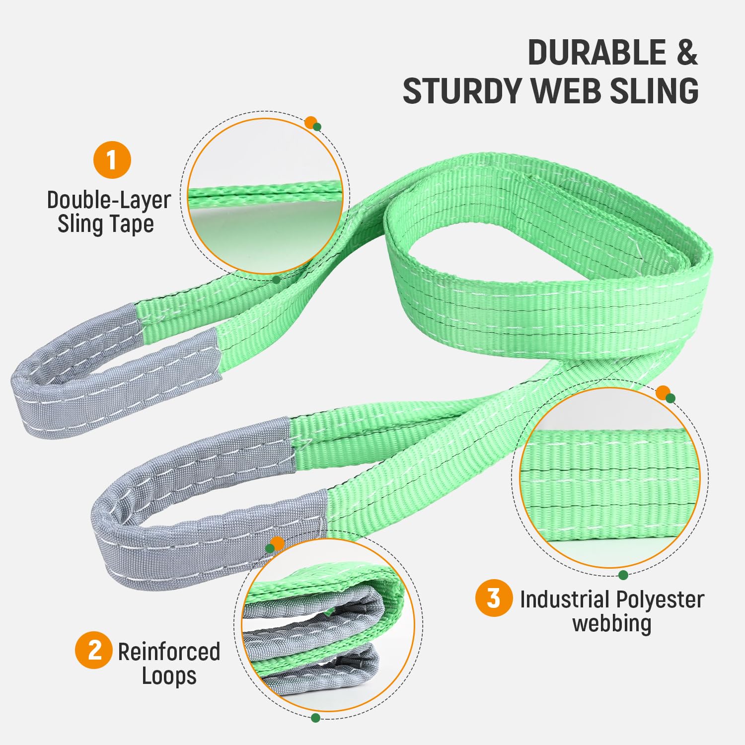 Heavy Duty Lifting Slings - 3.3ft, 5:1 Safety Factor -3