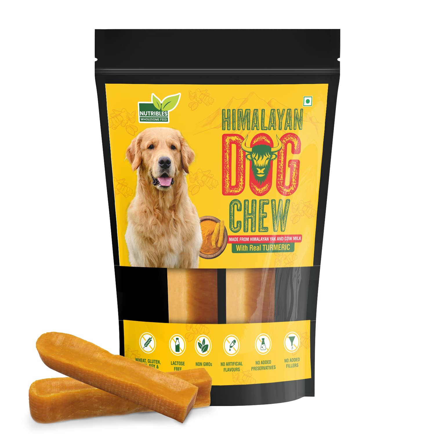 Nutribles 140 GMS Himalayan Turmeric Dog Chew | Real Turmeric In Yak & Cow Milk Cheese | 100% Natural | Vegetarian Dental Sticks For Healthy Teeth & Gums | Dental Chewsticks For Medium Dogs- Pack of 2 (B09XMWWLM5) Amazon Price History, Amazon Price Tracker