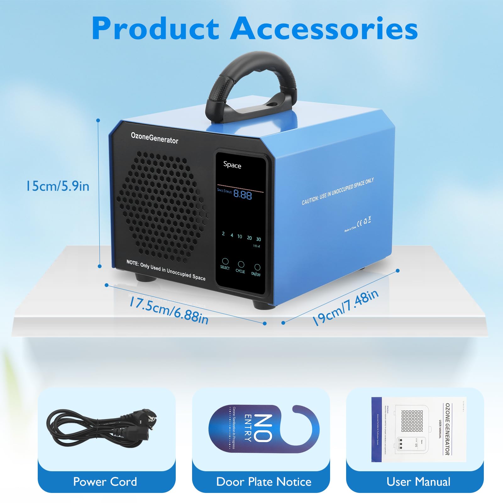 Generatore di Ozono 60000 mg/h, Smart Digital Purificatore d'Aria con Timer 120 Min, Potente & Silenzioso, Senza Manutenzione, Contro Fumo, Odori di Cantina & Cucina, Ideale per Appartamento