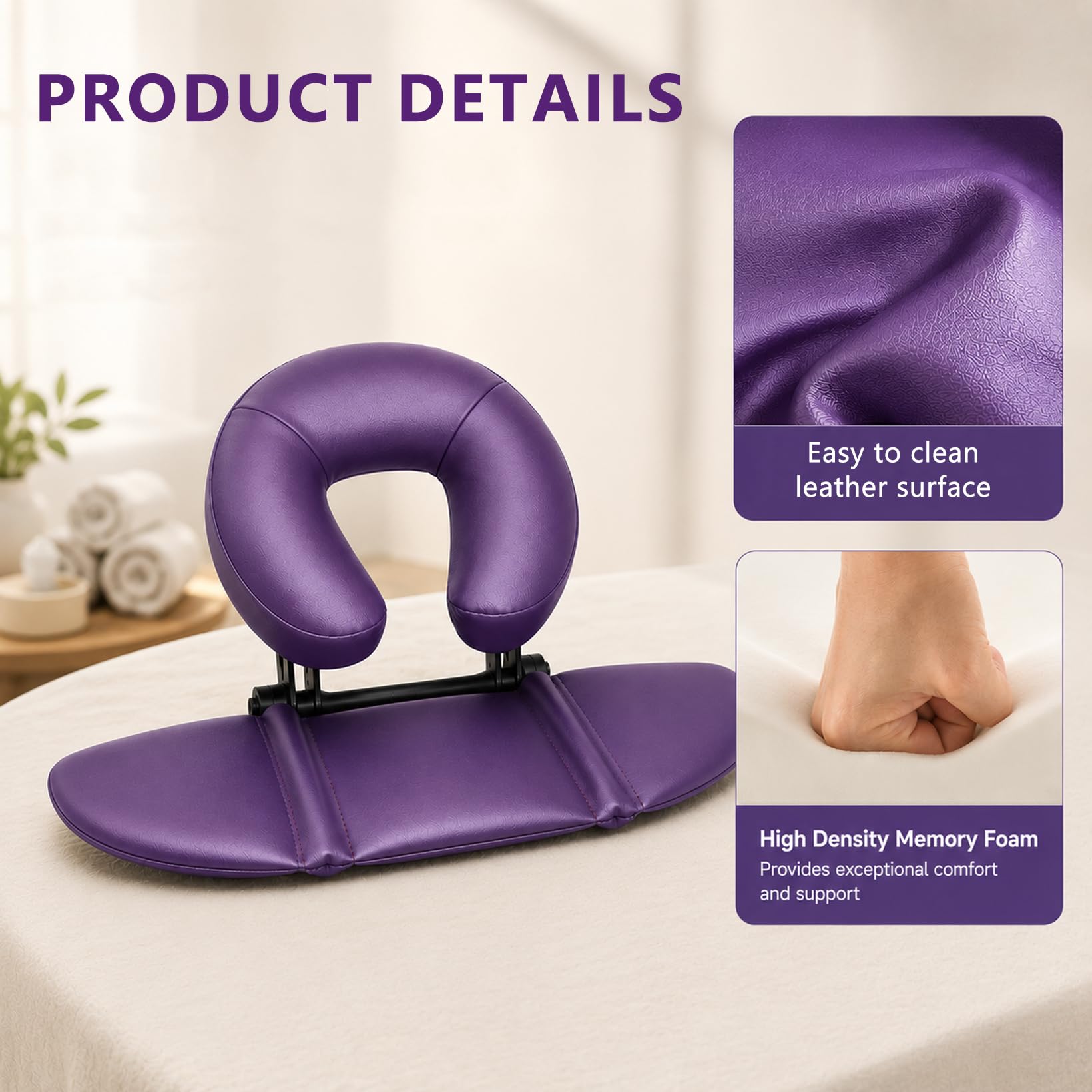 Poggiatesta massaggio per letto, sistema di massaggio sul tavolo per il viso, regolabile cuscino massaggio letto per tavolo da massaggio, per letti di bellezza (viola)
