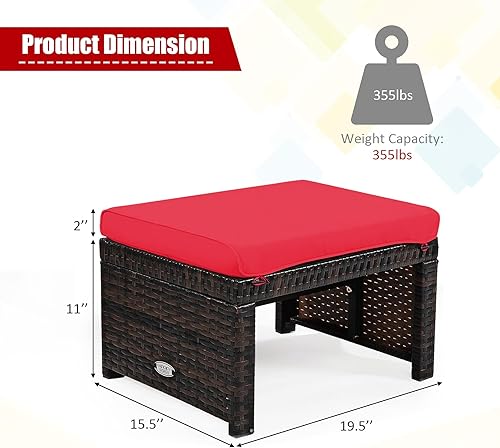 Miniatura 6 de Tangkula 2 otomanas de ratán para patio, reposapiés para todo tipo de clima, asiento para exteriores con cojín suave, cremallera oculta, esponja de