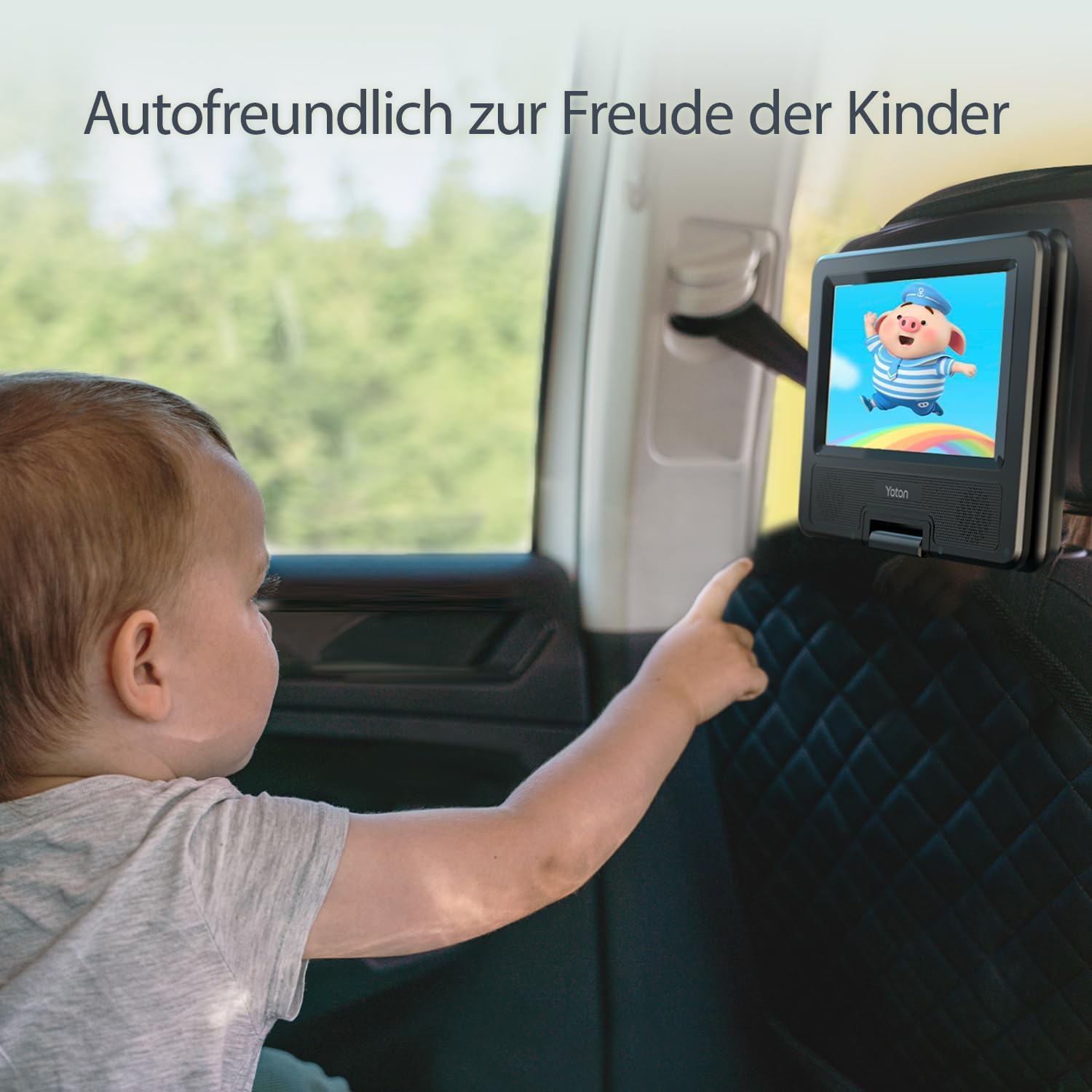 9.5" Tragbarer DVD Player mit 7.5" HD Schwenkbildschirm für Auto und Kinder, 4-6 Stunden Betriebszeit mit eingebautem Akku, Unterstützung für Kopfhörer/AV-IN/AV-Out/USB [Kein Blu-ray Support]