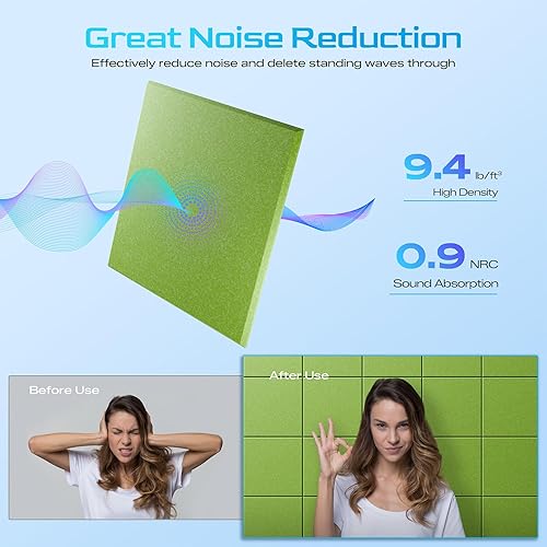 Miniatura 3 de Paquete de 12 paneles acústicos autoadhesivos, paneles de espuma de alta densidad a prueba de sonido de 12 x 12 x 0.4 pulgadas para paredes, paneles
