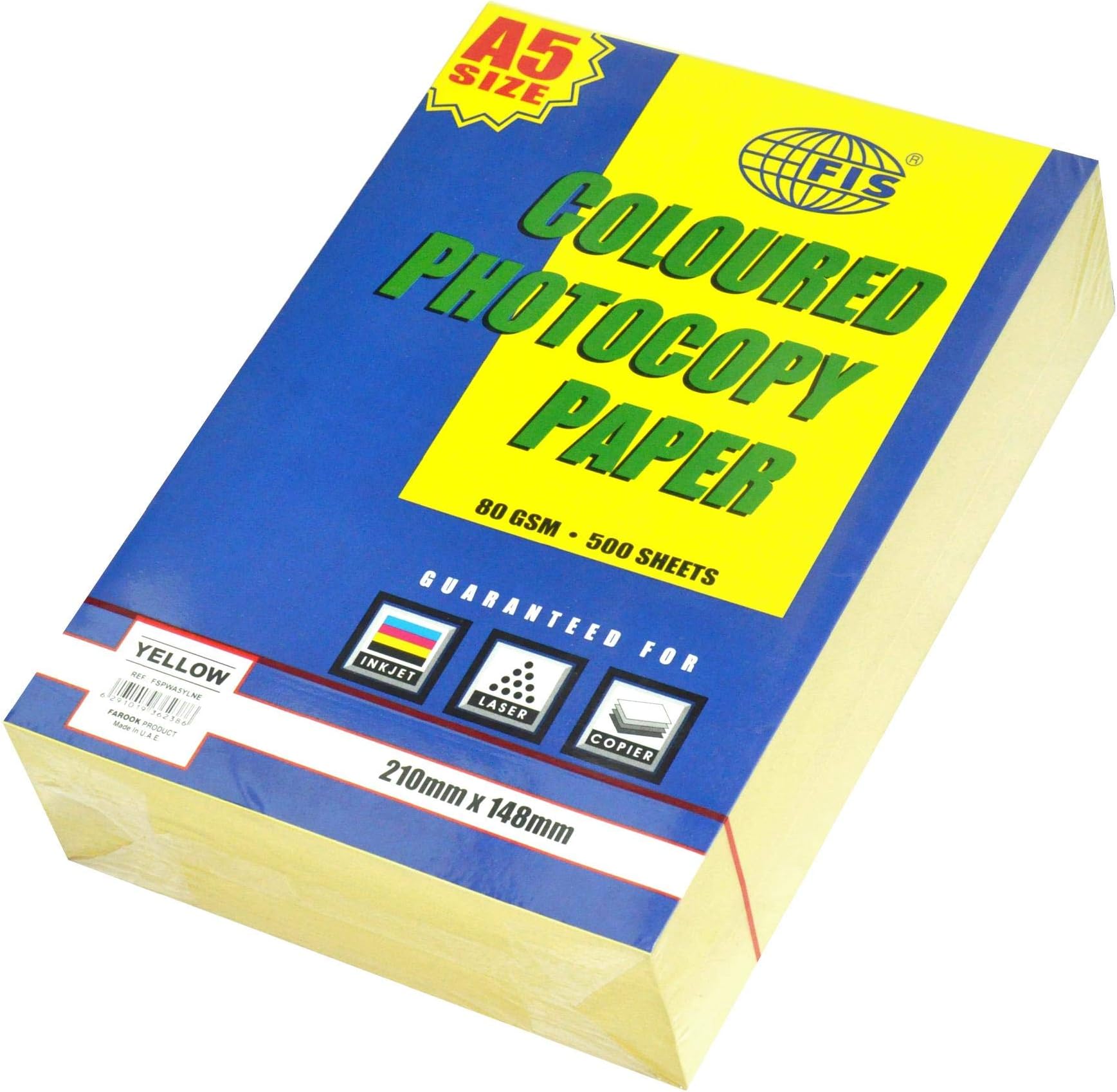 FIS Pastel Color Photocopy Paper, 500 Sheets, 80 gsm, Pastel Yellow Color, A5 Size - FSPWA5YLNE