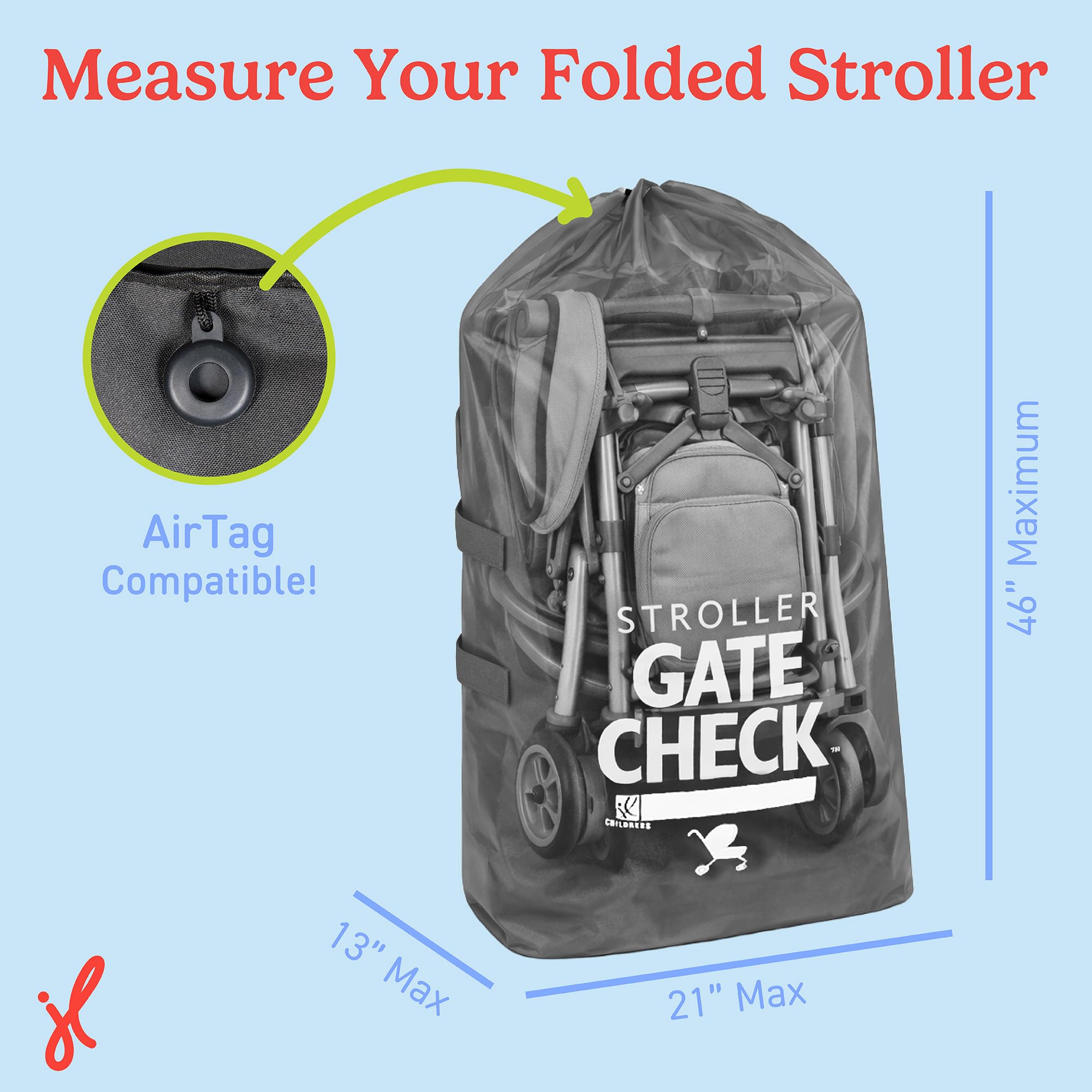 J.L. Childress Gate Check Sac pour poussettes Standard et Doubles – Sac de Voyage pour Poussette, Noir, Noir, Compacte