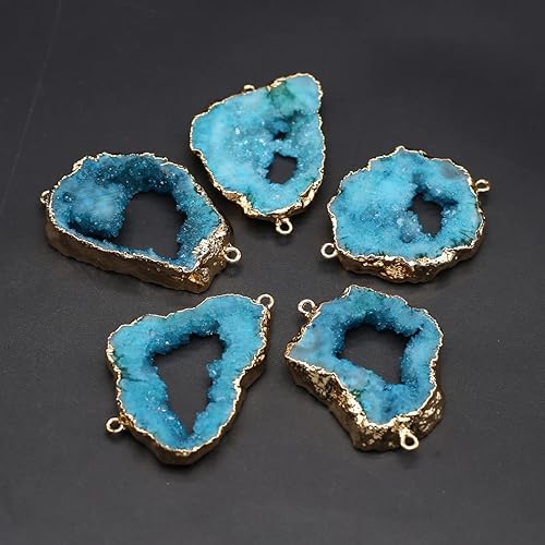 Miniatura 9 de LE SKY Conectores de piedra natural coloridos irregulares druzy geoda ágata borde dorado encanto de enlace de piedra para hacer joyas collar