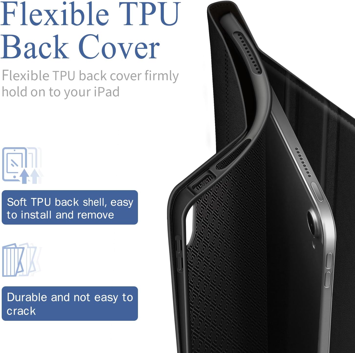 Antbox Case for iPad (A16) 11th (11'')/ 10th Generation (10.9'') High Grade Skin-Touch Vegan Leather with Built-in Pencil Holder Auto Sleep/Wake Function (Black)