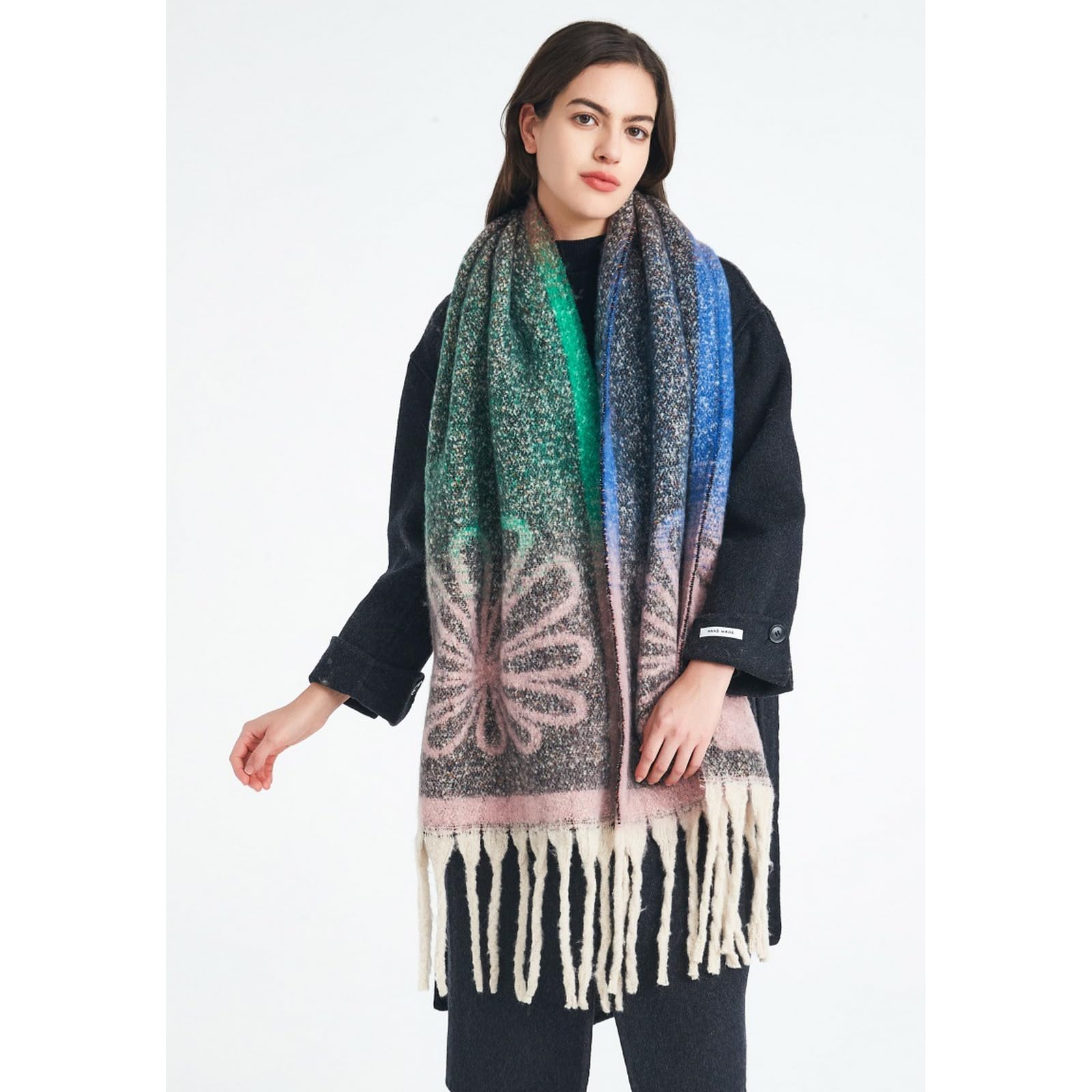 Foulard Donna Scaldacollo Con Sciarpa Floreale Jacquard Alla Moda E Caldo Per L'autunno Inverno