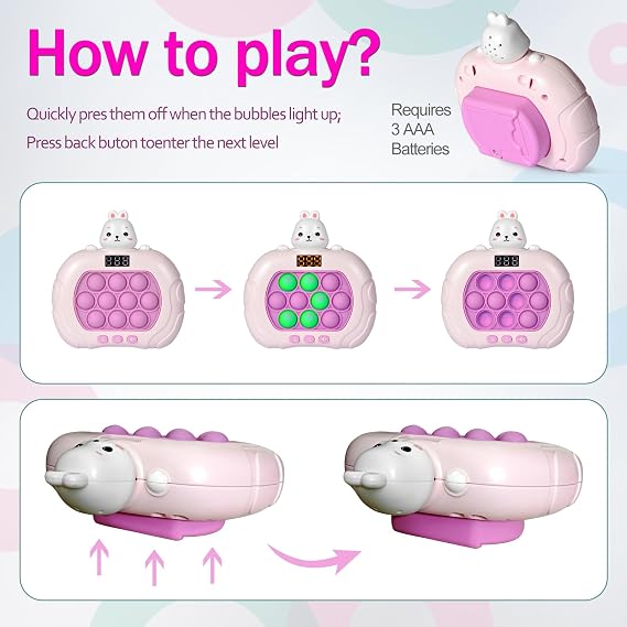 Blackma Fast Push Pop Game - Light Up Fidget Toy for Kids, Handheld Sensory Puzzle Game, Christmas & Birthday Gifts for 3-12 Year Old Boys & Girls (Rabbit)