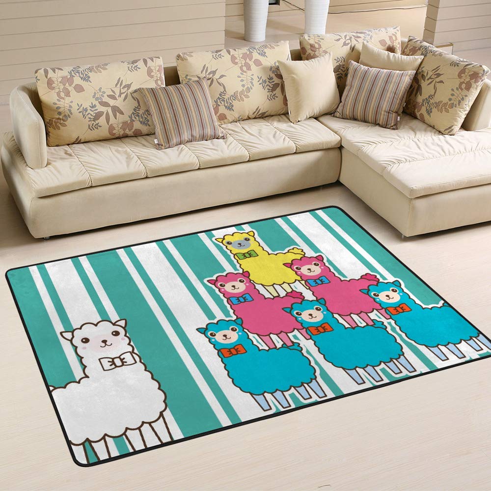 Grand tapis de chambre à rayures bleues Ruchen pour une maison douce et cosy