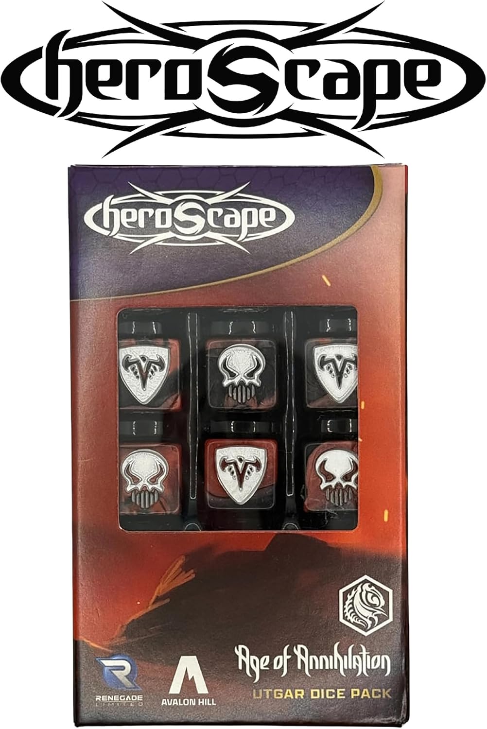 Renegade Game Studios Heroscape Utgar Dice Pack, 11pc Black & Red Collectible RPG Set with Combat Dice & 20-Sided Die