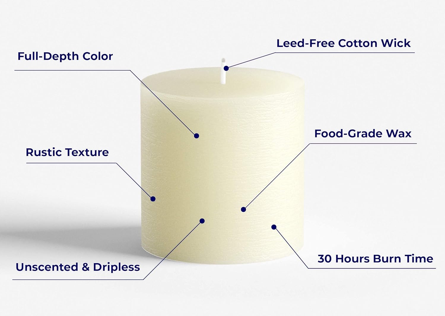 Set of 3 Pillar Candles 3" x 3" Unscented Handpoured Weddings, Home Decoration, Restaurants, Spa, Church Smokeless Cotton Wick - Ivory : Home & Kitchen