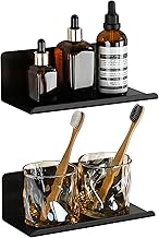 SAYAYO Black Floating Shelves, 20CM Small No Drill Shelf for Wall, Picture Book Display Shelves for Living Room, Bedroom, Bathroom, Kitchen, Adhesive or Screws Fixing, Set of 2