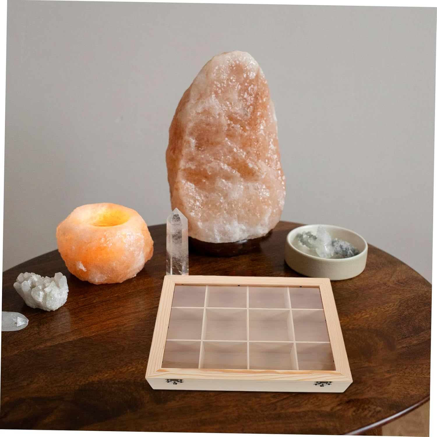 Wooden Rock Storage Box for Display Mineral Collection Case Display Case for Rocks and Minerals