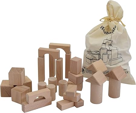 Amazon 積み木 ブロック30個 安全でかわいい １歳以上のお子様用 ドイツ製 保管用コットン製専用バッグ付き 積み木 おもちゃ