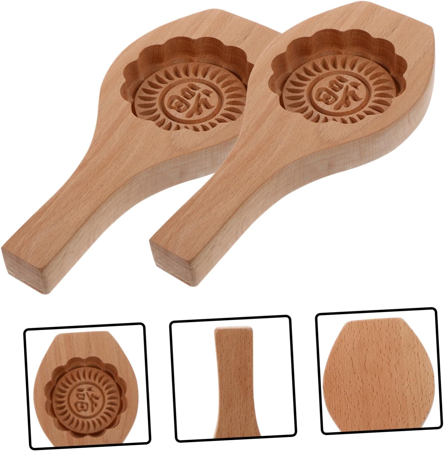 PRETYZOOM 2Pcs Moon Cake Molds for Baking Wooden Mooncake Press Flower Pattern Baking Supplies for Festivals and DIY Cake Decoration