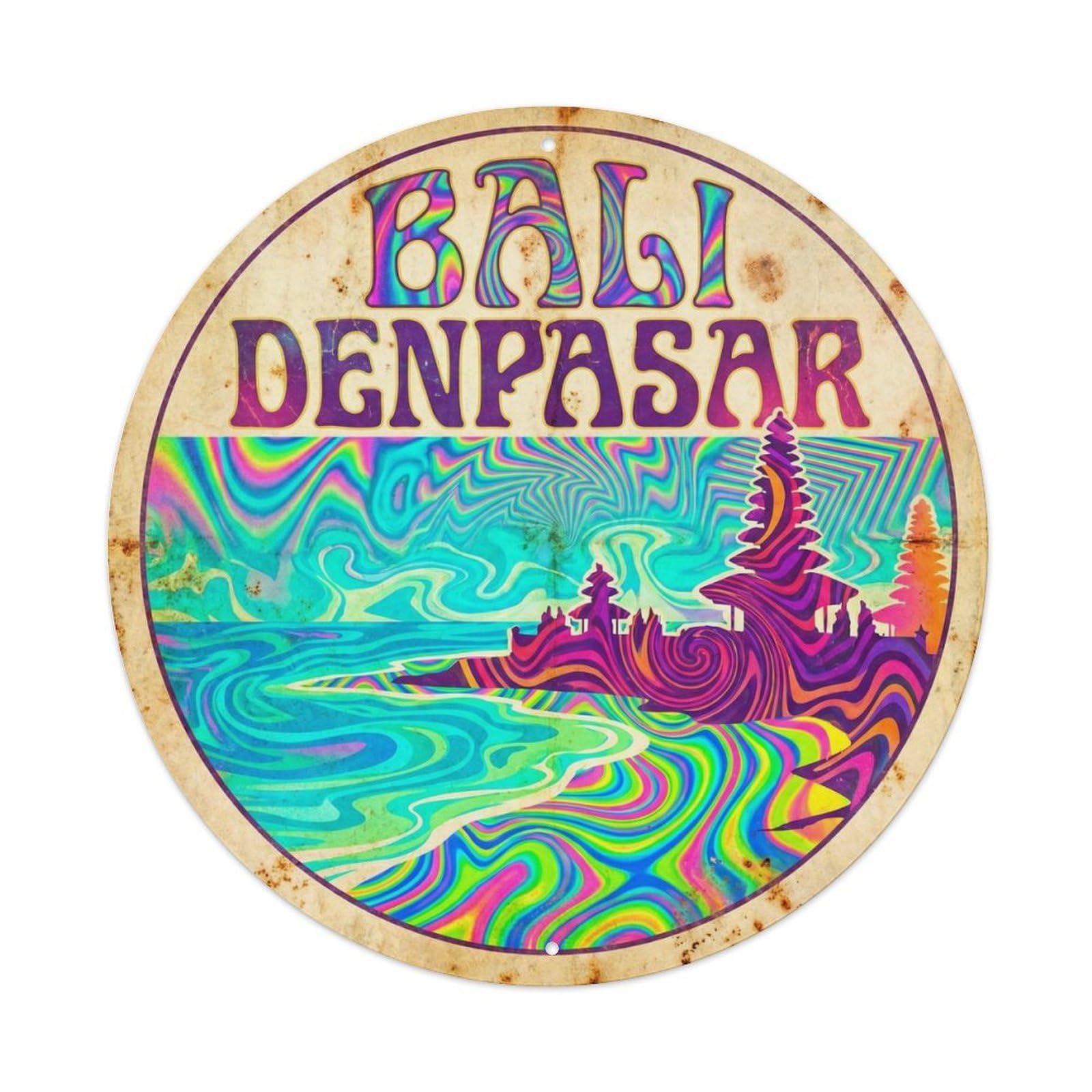 Bali Denpasar Coastal Journey Psychedelic Metal Tin Sign