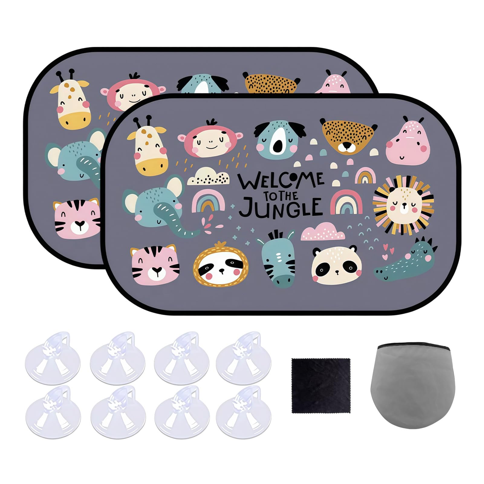 CZHMBM 2 Pcs Car Window Shades for Baby, Side Window Sunshades, with 8 Suction Cups Cute Cartoon Animal Pattern, Universal UV Protection Car Window Sun Shade (51×31cm)
