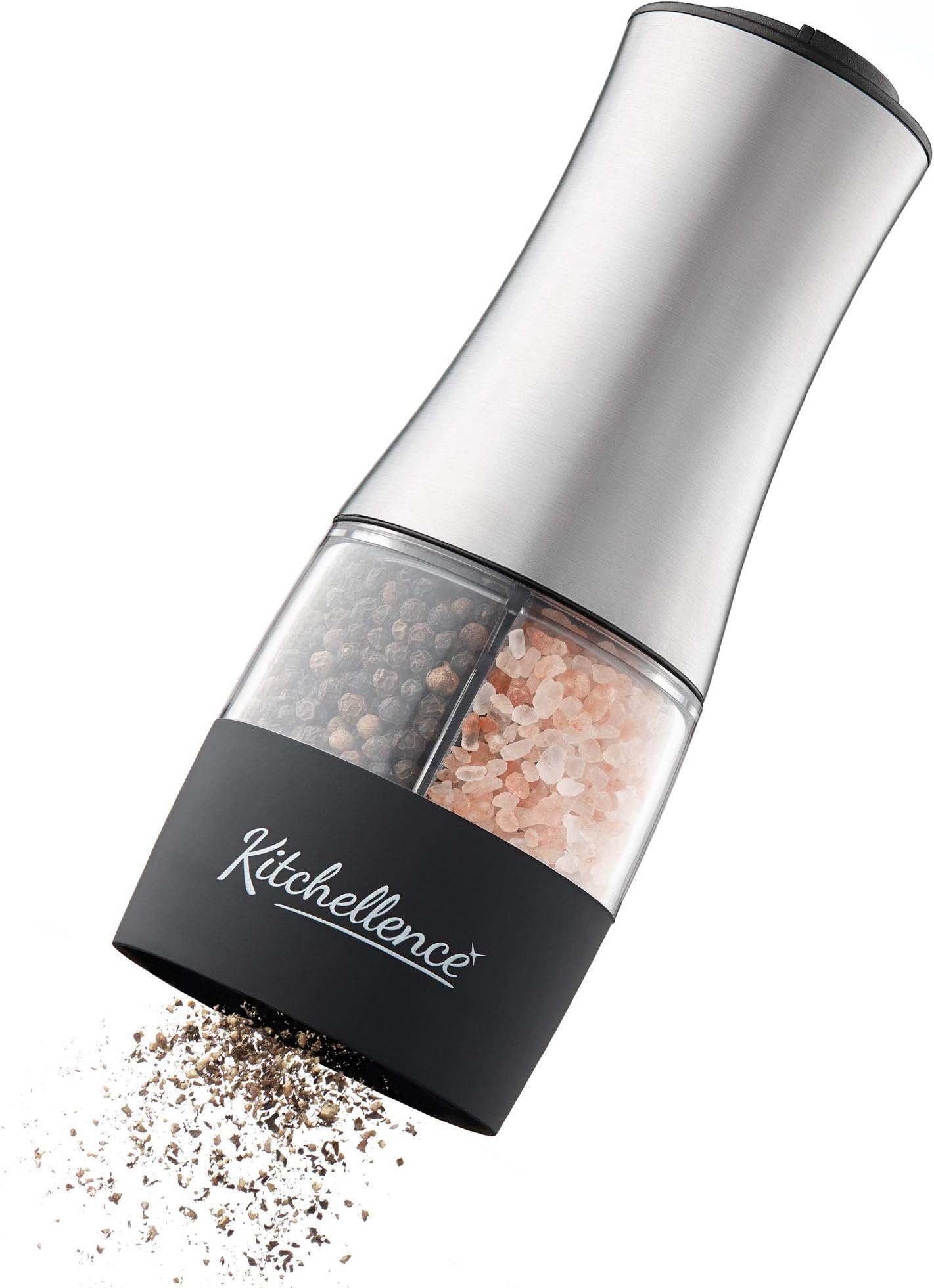 2-in-1 Electric Salt and Pepper Mill Battery Operated - Convenient One-Hand Operation, Refillable Base with Adjustable Coarseness - Sleek, Stylish Design