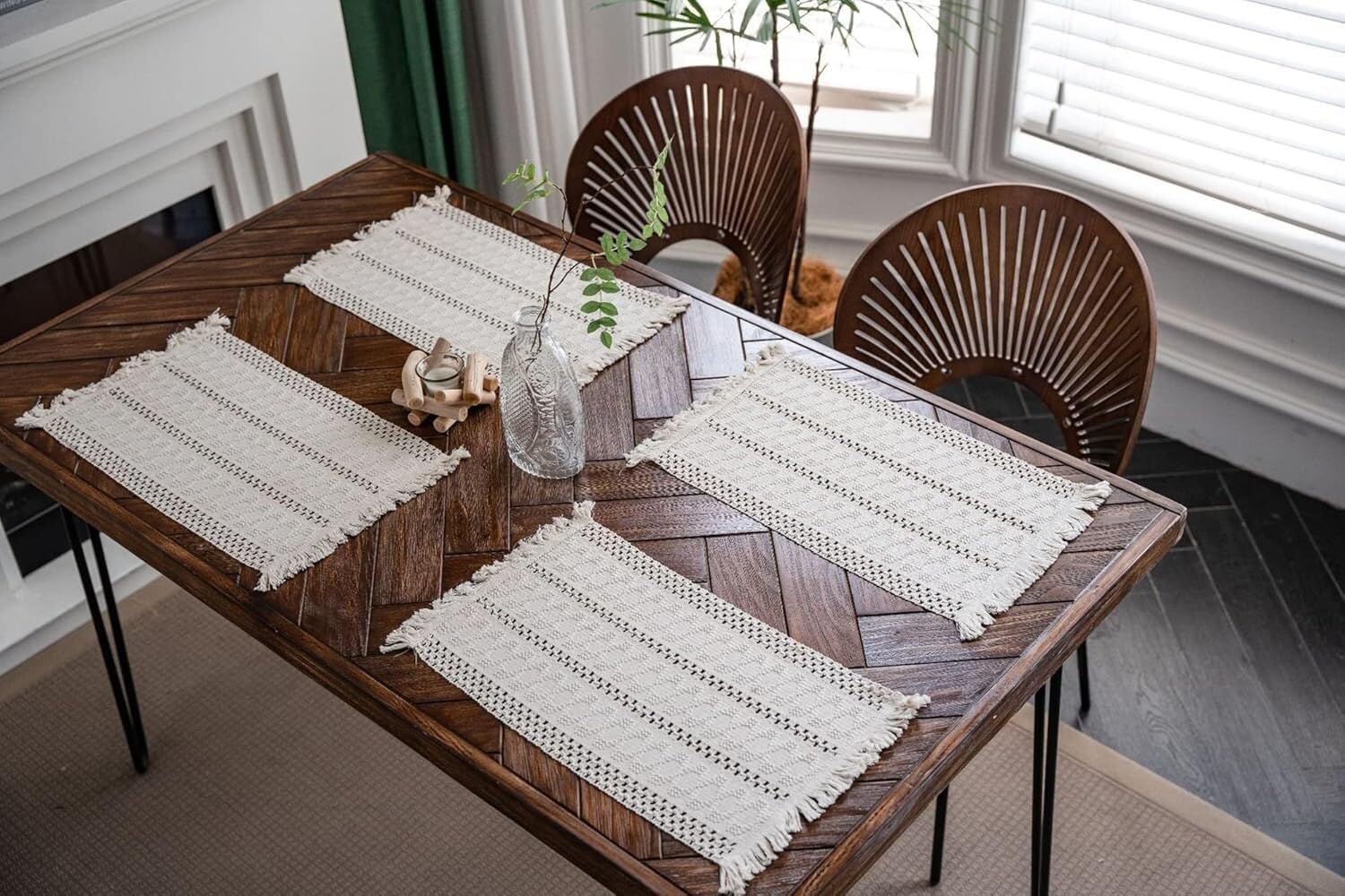 Rectangular Placemats Set of 4,Cotton Linen Fabric Placemats,Black Weave Stripes Pattern,Decorate The Living Room and Dining Table,12'' x 20''(30 x 50 cm)(Gray,12'' x 20''(Set of 8))