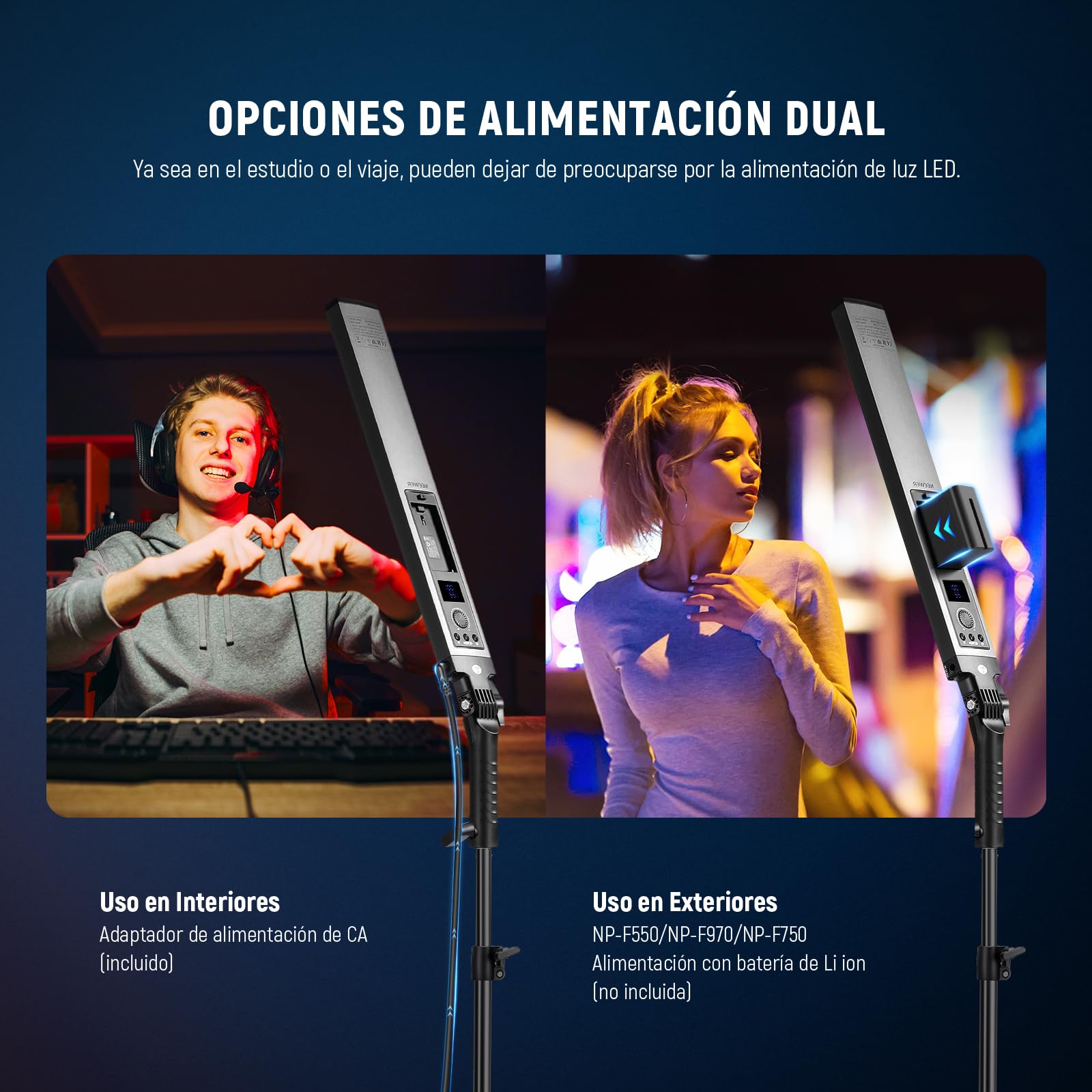 NEEWER Barra de Luz Vídeo LED Mejorada y Kit Remoto 2,4G, Paquete de 2 Iluminación Regulable 3200K~5600K CRI97+ con Soportes/Filtros/Bolsa para Grabación Youtube, Fotografía, Juegos, BH20B Negro