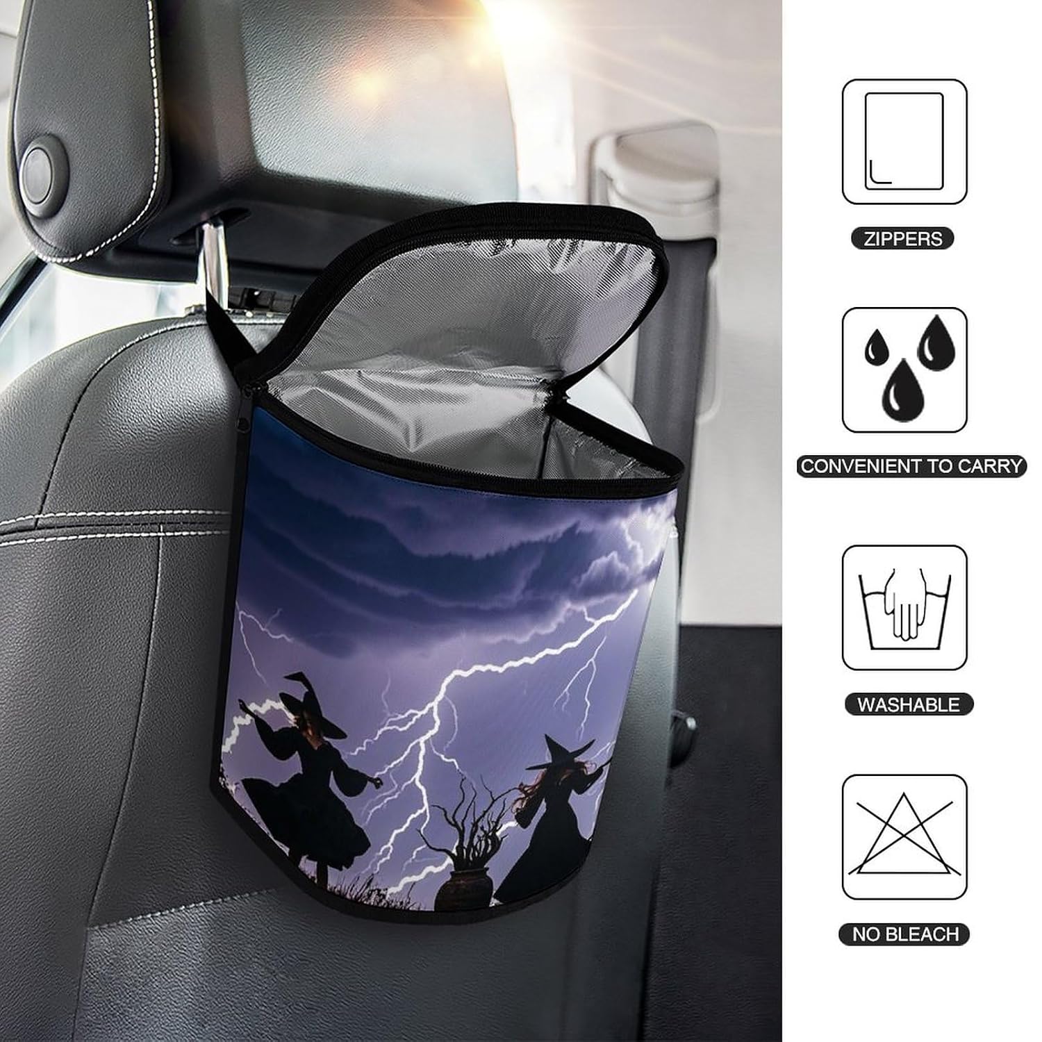 Witch Prayed Car Trash Can Bin Bag Waterproof Car Garbage Can Bag Trash Can for Car Car Trash Can for Women Men Garbage Can for Car Car Trash Can with Lid Trash for Car Trucks Rvs