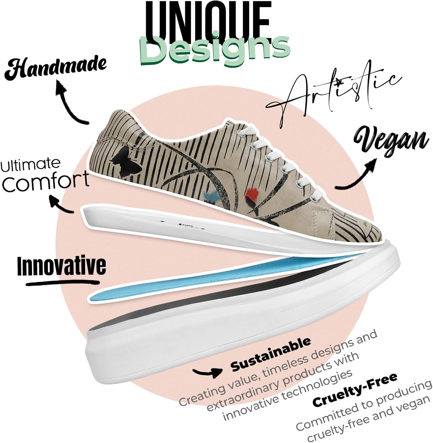 DOGO Wedge Platform Sneakers for Women - Handmade Vegan Leather, Unique Chunky Sneakers