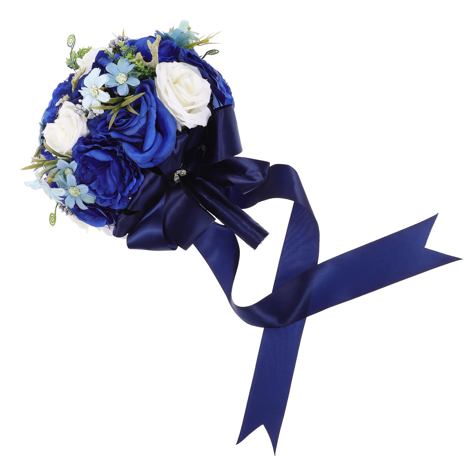 CALLARON Künstlicher Brautstrauß aus Seidenblumen mit Lebensechtem Aussehen und Sicherem Befestigungsdesign für Hochzeit Zeremonie und Brautjungfern in Blau