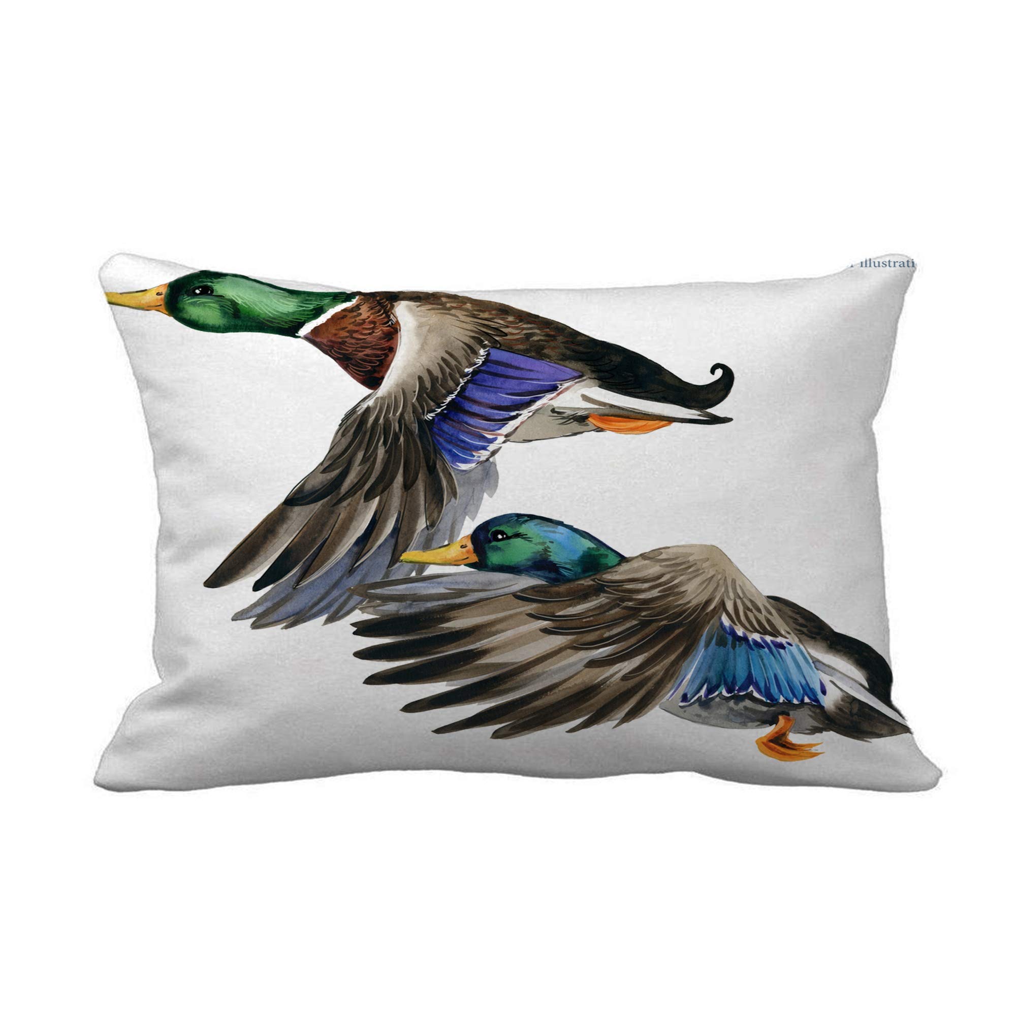 Throw Pillow Cover Brown Bird Wild Duck Mallard Watercolor Hunting Season Colorful 12x20 inches Home Decor Pillow Case Cushion Cover Pillowcase for Couch Bed Sofa