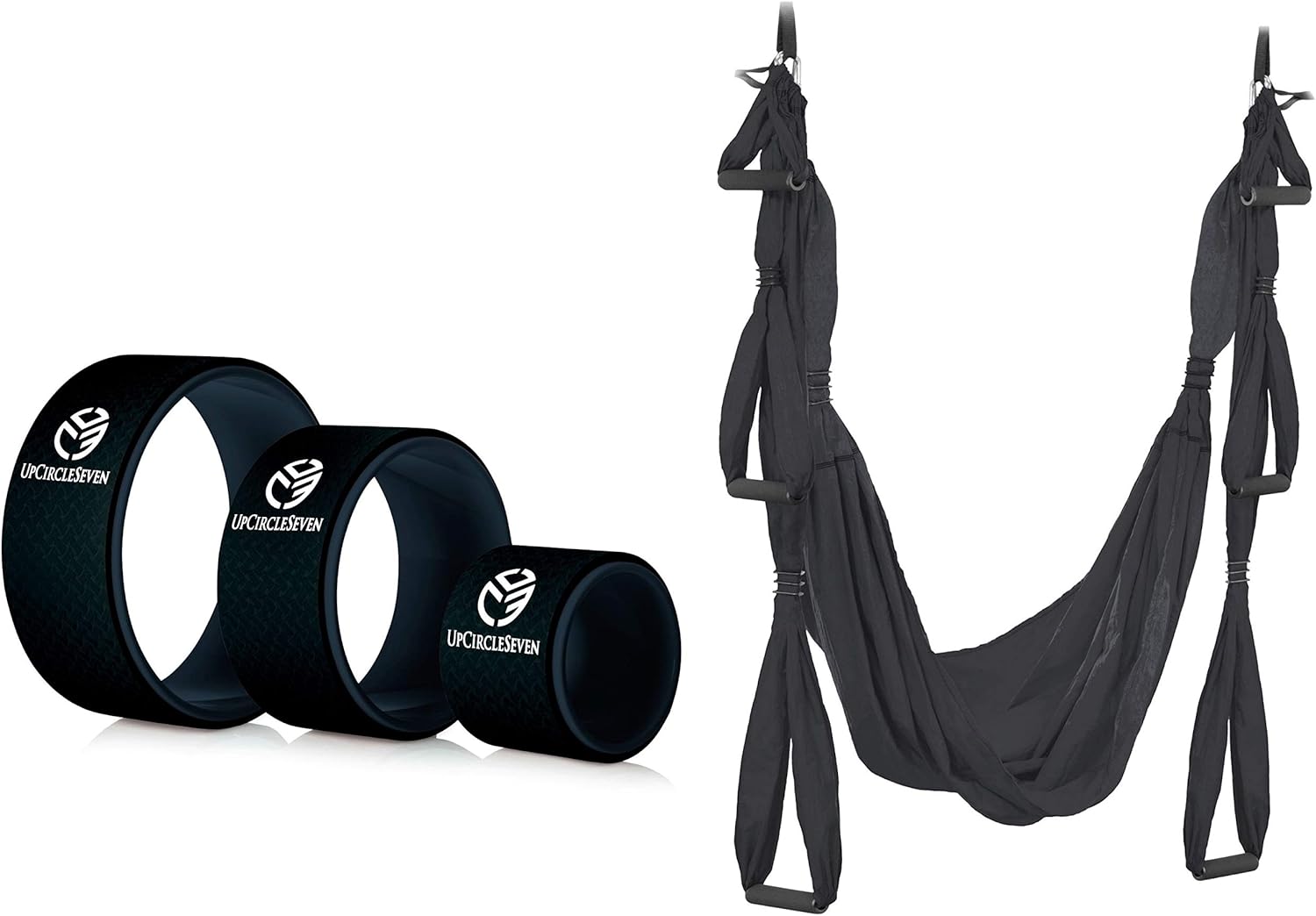 UpCircleSeven Yoga Wheel Set (Black) and Yoga Swing (Black) Bundle
