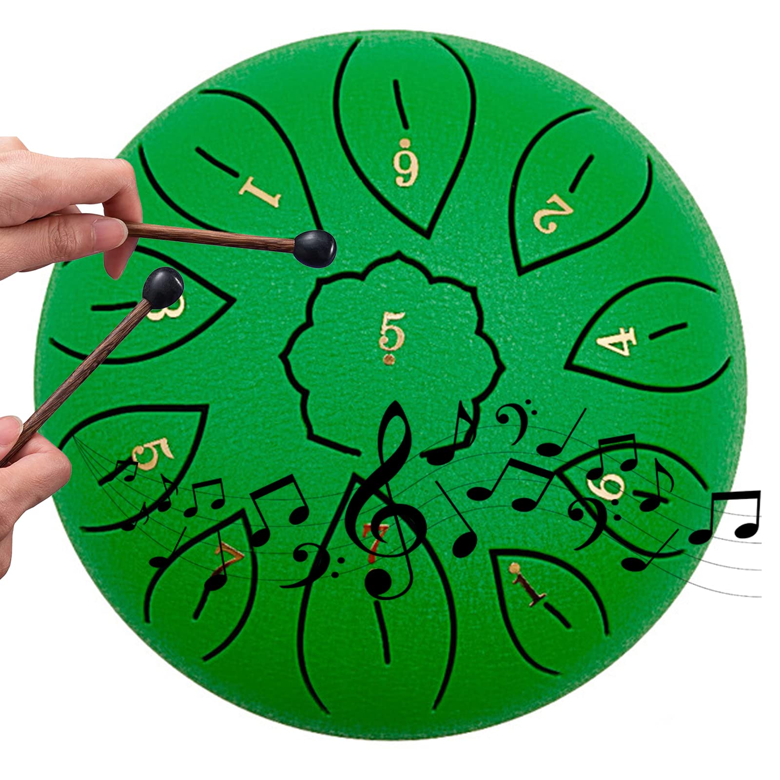 6-calowy Bęben Balsamiczny 11 Tonów Mini Stalowy Bęben Językowy Instrument Perkusyjny Bębny Ręczne Zestaw Instrumentów Do Muzycznej Medytacji Edukacja Koncert Joga Początkujący Dorosłe Dzieci,Green