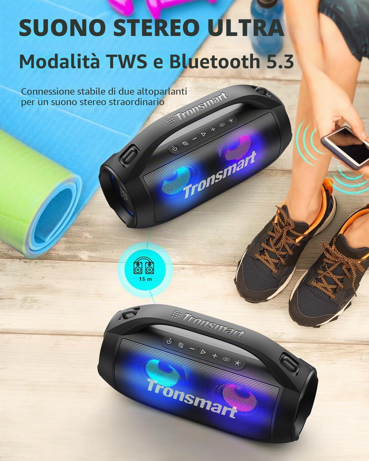 Tronsmart Bang SE Altoparlante Bluetooth con tracolla, altoparlante portatile da esterno 40 W, 24 ore di autonomia, Bluetooth 5.3, impermeabile IPX6, AUX, slot per schede micro SD, lettura USB,