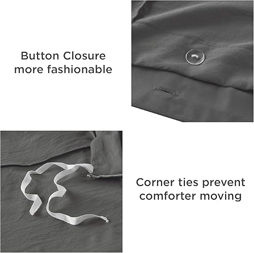 Miniatura 3 de Hyde Lane Funda de edredón gris tamaño King  Moderna funda de edredón de granja tamaño King, suave como el algodón, ropa de cama de 3 piezas,