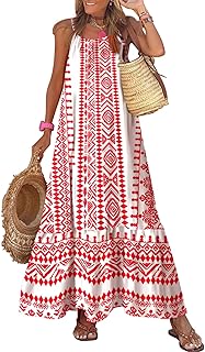 Women Summer Dresses 2025 Spaghetti Strap Scoop Neck Smocked Ruffle Flowy Boho Maxi Dress - Buy now