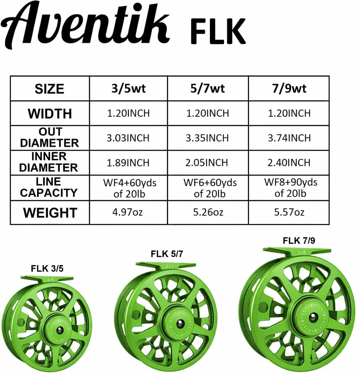Aventik FLK Fly Fishing Reel Aluminum Trout 3/5, 5/7, 7/9wt Large Arbor Freshwater Fly Reel