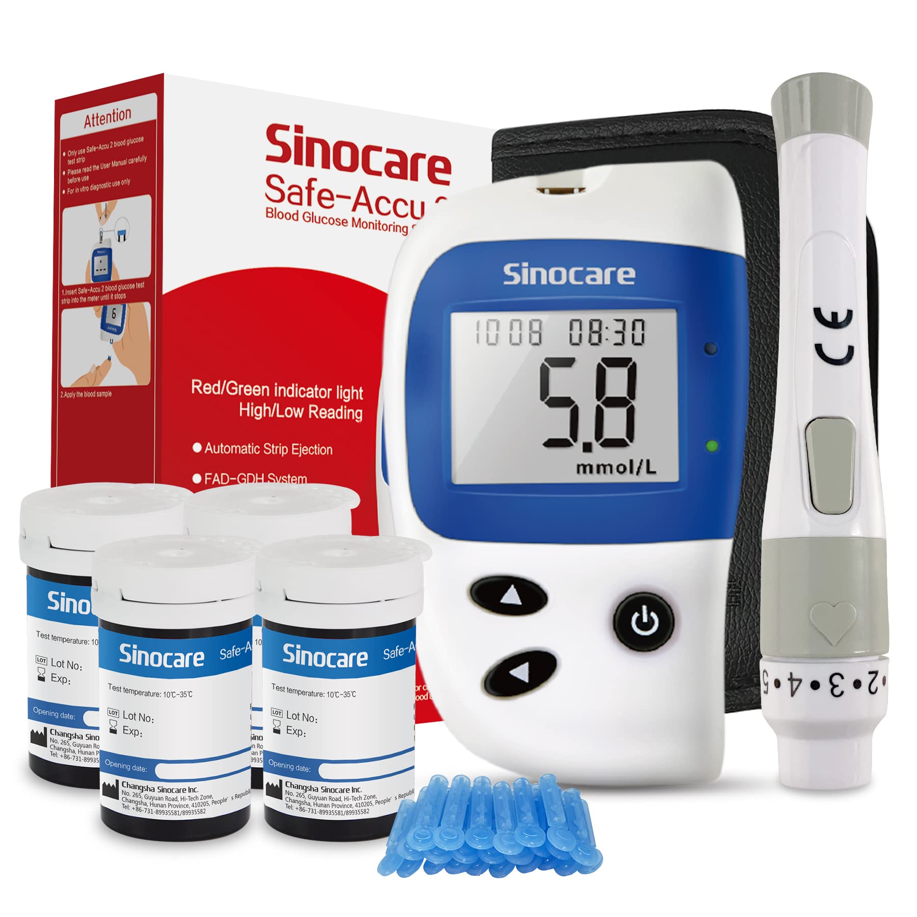 Buy Blood Sugar Monitor, Sinocare Safe Accu2 Blood Sugar Test Kit with 100 Test Strips, 100 Lans