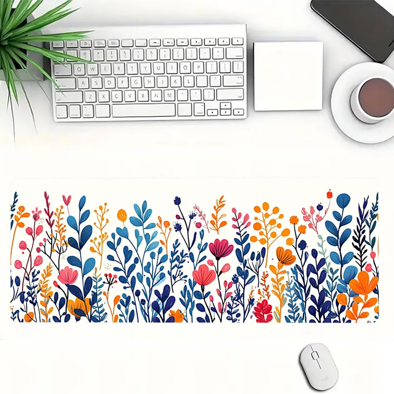 Podkładka pod mysz do gier XXL z białym kwiatem, podkładka pod mysz XXL - 1400 x 600 x 3 mm, podkładka pod mysz matowa, bardzo duża z tkaniny, antypoślizgowa podstawa, dla graczy, osobista -43123