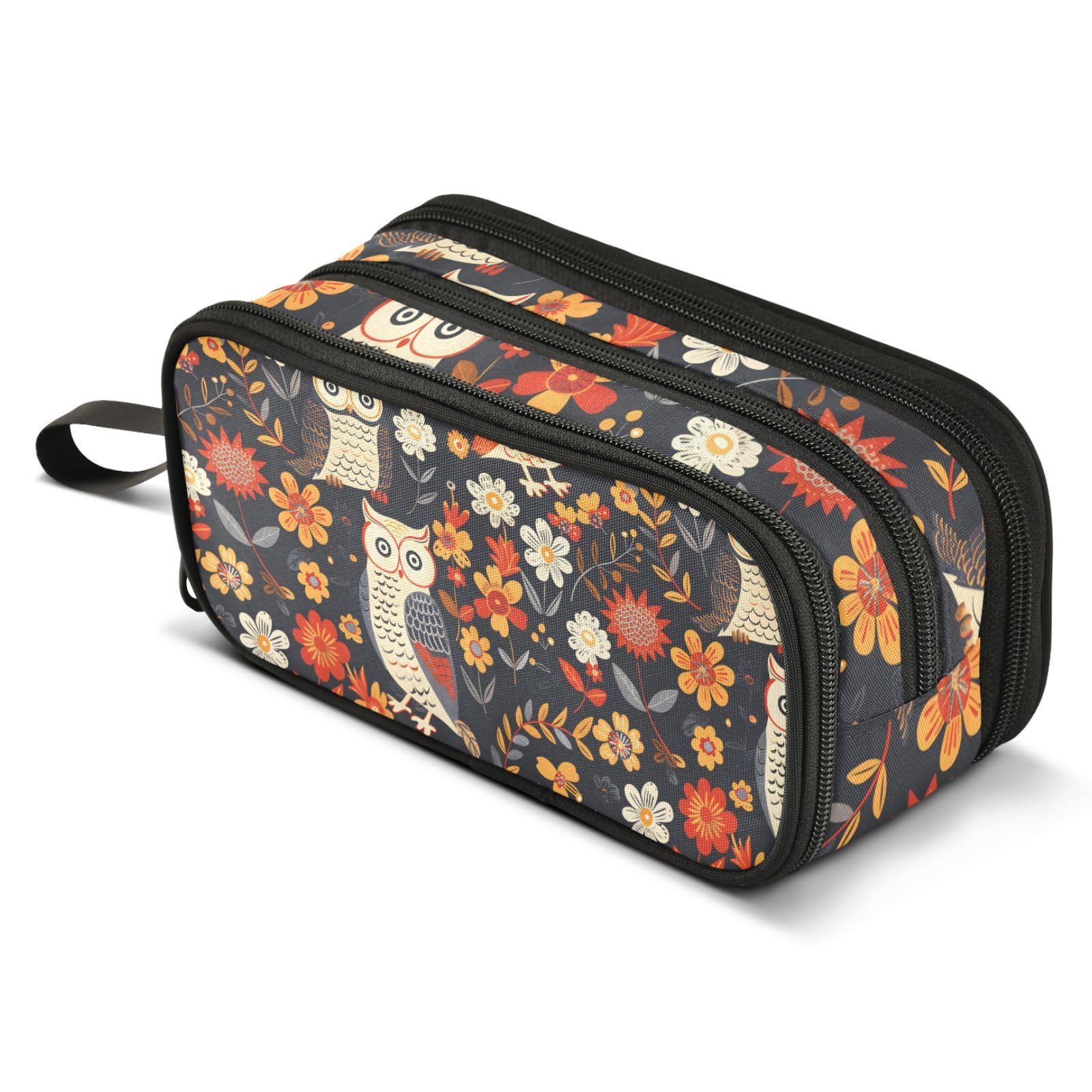 ALAZA Owl Flower Boho Pencil Case Big Capacity 3 Compartment Pen Bag for Boys Girls Kids Pencil Holder Box Adult Makeup Pouch School Stationery Storage Bag