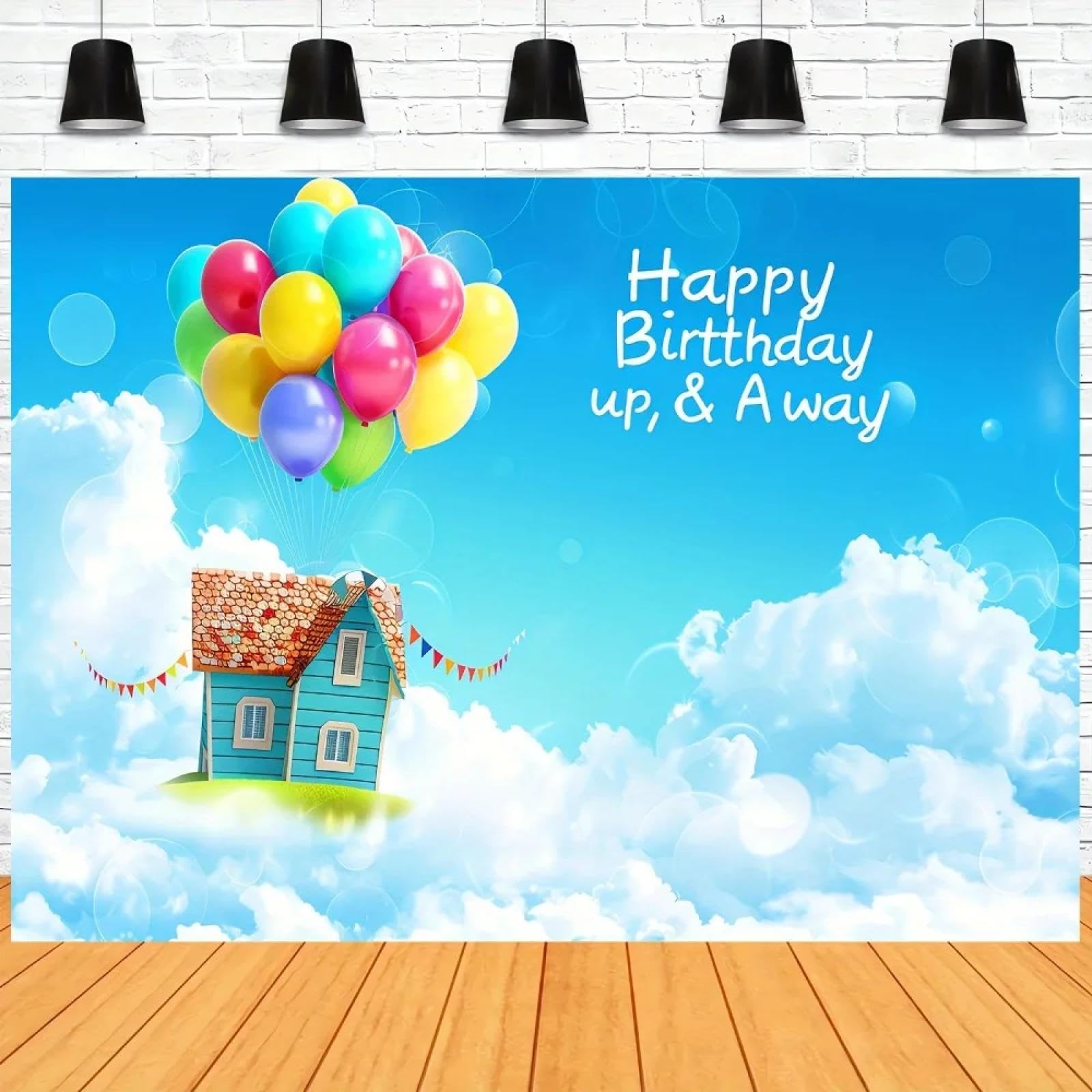 Geburtstagsparty Fotohintergrund Abenteuer Happy Birthday Luftballons Partydekoration Blauer Himmel weiße Wolken Banner Dekoration350x230cm