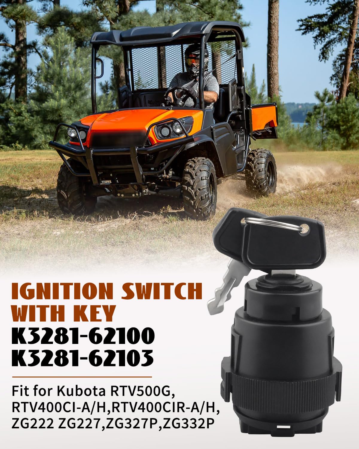 Ignition Switch with Key K3281-62100 K3281-62103 Fit for Kubota RTV500G RTV400CI-A/H RTV400CIR-A/H ZG222 ZG227 ZG327P ZG332P