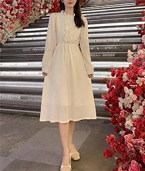 Mnjyihy Womens Long Sleeves High Waisted Mid Length Dress