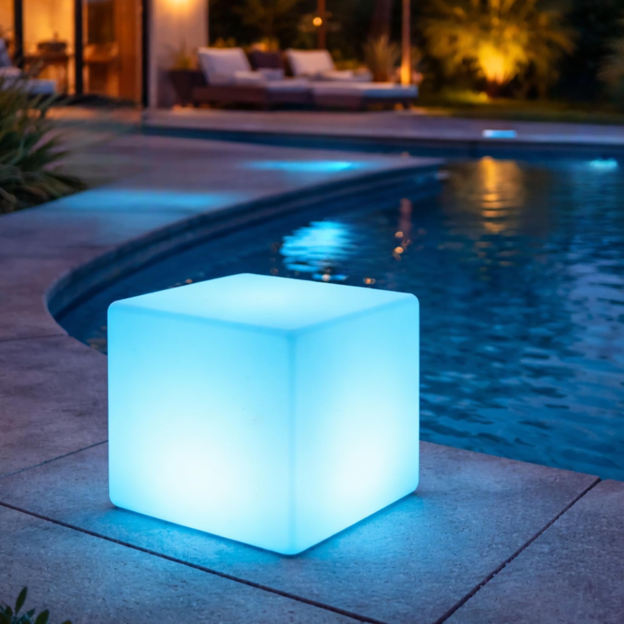 Jandei - Lámpara, Cubo LED RGB Solar, 20x20x20cm, IP54, Recargable, con control remoto. Iluminación decorativa para jardines, terrazas, eventos al aire libre o interiores. (20 cm)