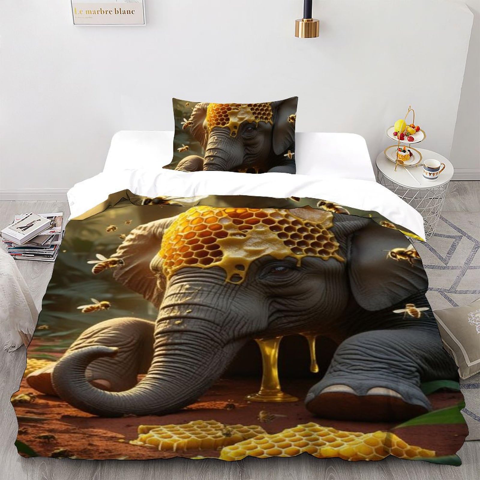 Housse de couette imprimé 3D Éléphant Miel microfibre premium 135x200