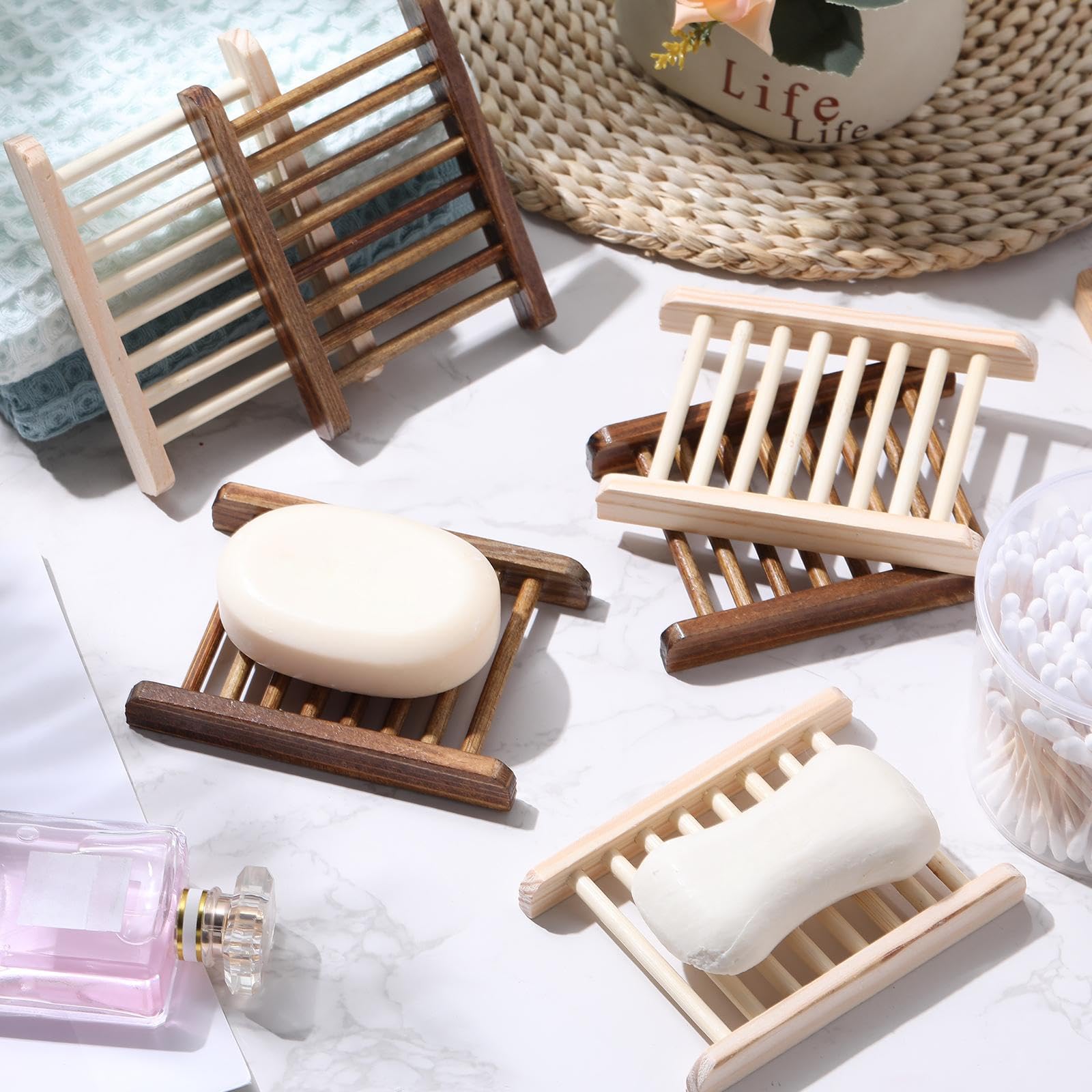 Rtteri Jabonera de Madera de bambú, Soporte de jabón de Madera Hecho a Mano, Accesorios para el hogar, baño, Cocina, Esponja (80 Piezas)