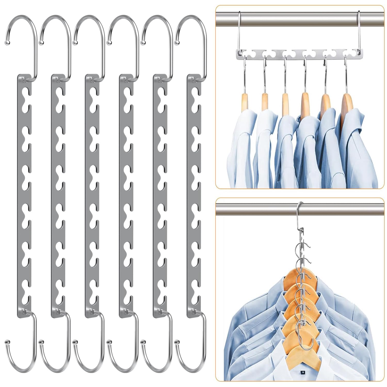 cycleaccMagical Space Saving Hangers for Clothes, Space Saver Hangers, Metal Multi Coat Hangers, Closet Organizer and Storage, Dorm Room Essential, 6 PCS