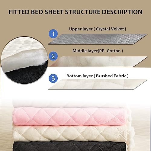 Miniatura 5 de LIFEREVO - Sábana bajera ajustable de terciopelo de lujo con diseño de diamantes, cobertura de 3 lados, 18 pulgadas, falda de cama con olanes y