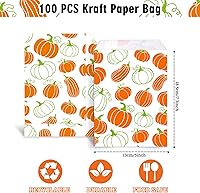 Vista 2 de Whaline Paquete de 100 bolsas de regalo de otoño de 5 x 7.3 pulgadas, bolsas de dulces de Acción de Gracias, hojas de arce, calabazas, bolsas