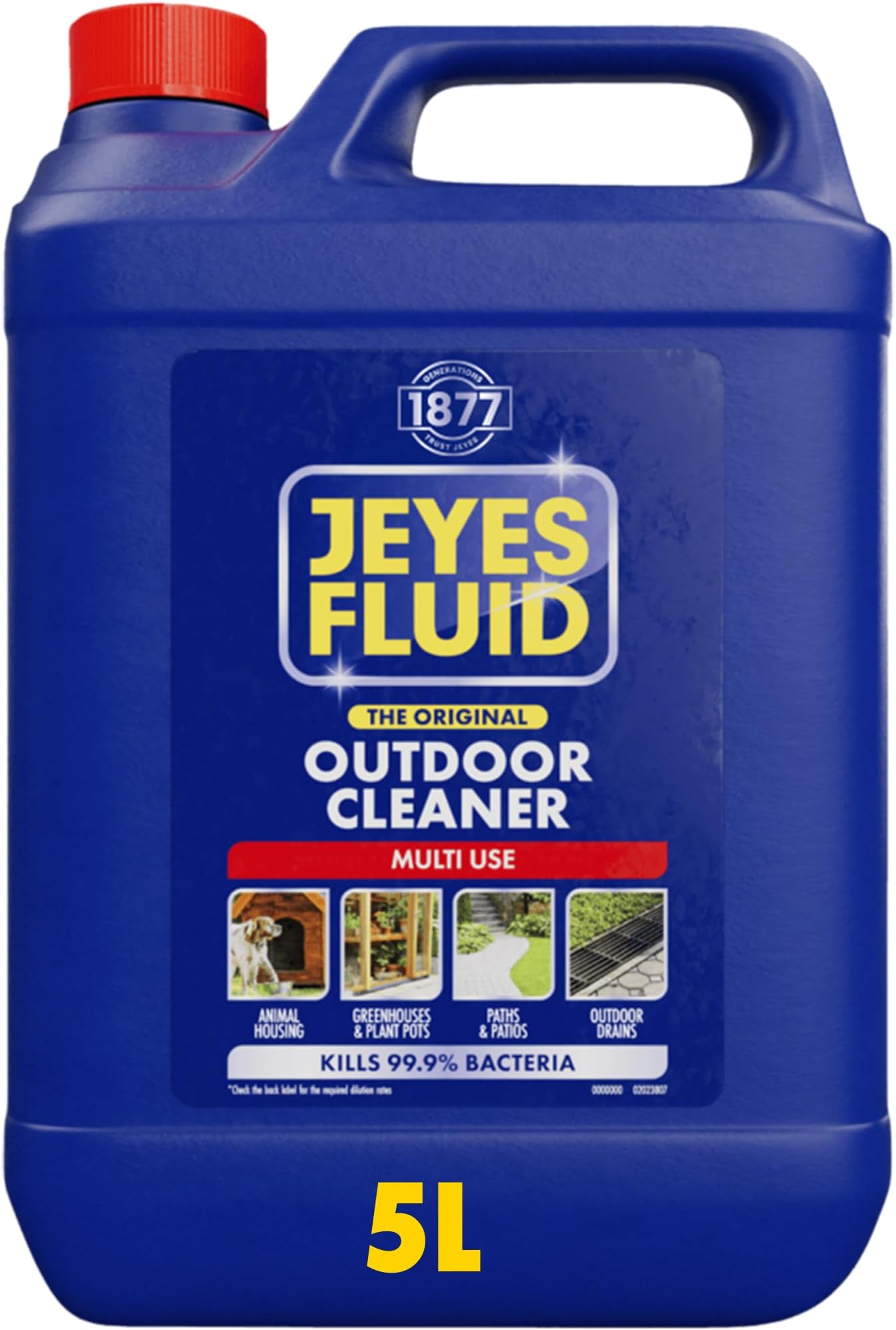 Jeyes Fluid Outdoor Cleaner & Disinfectant for Paths, Patios, Driveways, Pet Housing & Unblocking Drains, 5 Litre