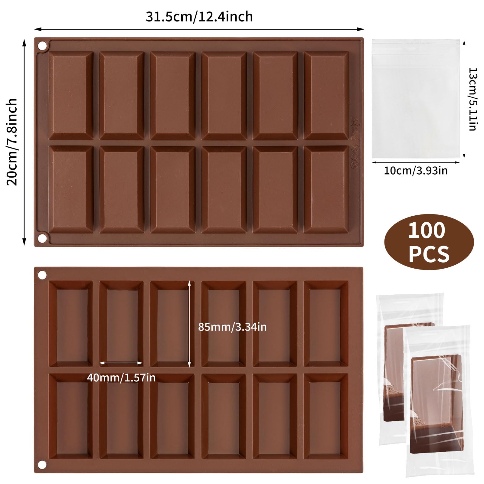 Stampo Per Cioccolato In Silicone 12 Cavità – Antiaderente Con 100 Sacchettini Per Caramelle - 4