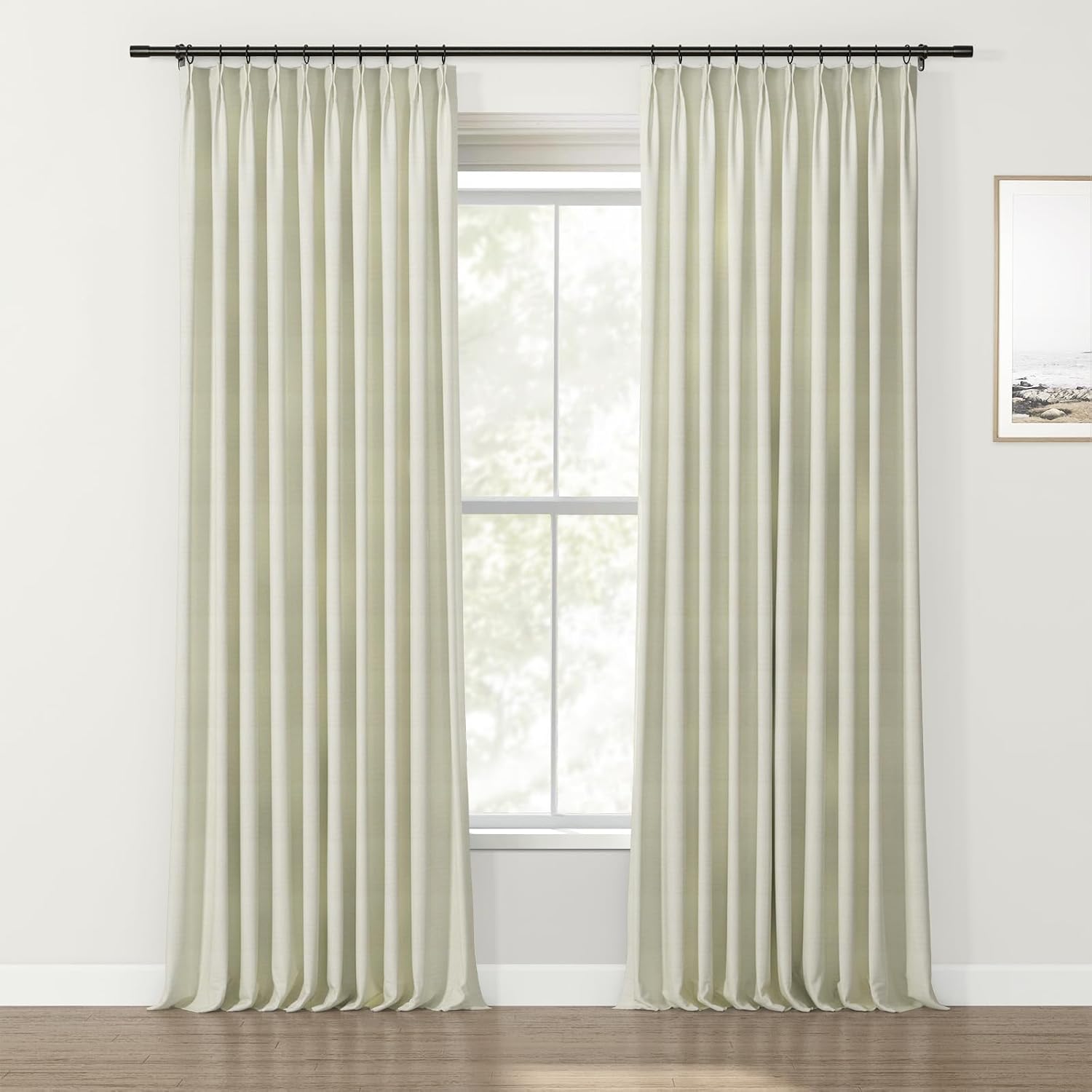 ChadMade Pinch Pleat Curtain 52 Inches Length, Light Filtering Window Treatment with Geometry Pattern for Living Room Bedroom, White Wall, 1 Panel, 26W x 52L Inch